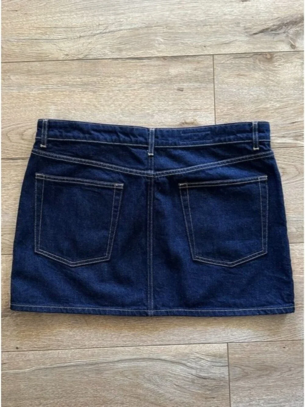 ZARA Cotton Dark Denim Button Front Silver Hardware Mini Skirt Size X-Large NWT